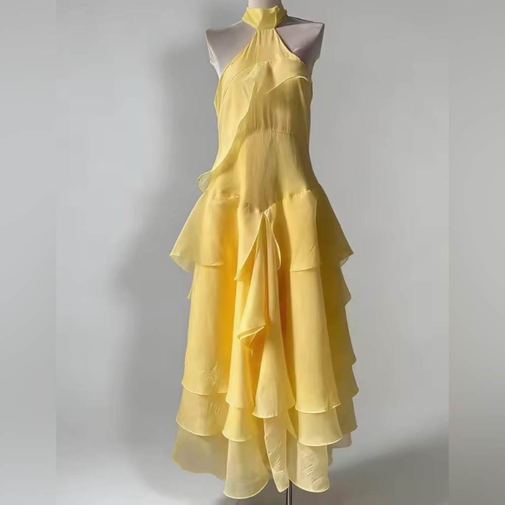 NEW $158 Ruffled Spring Halter Neck Dress - Picture 4 of 7